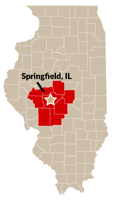 Map of Illinois with star over Springfield Illinois